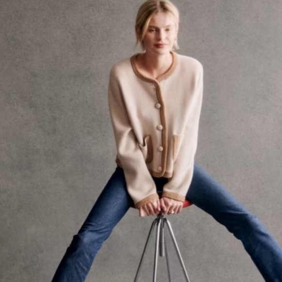 Sezane Auguste Beige and Brown Knit-Accent Blazer - Picture 3 of 6